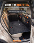 Car bench seat cover with a firm, flat hard bottom for dogs in a vehicle.